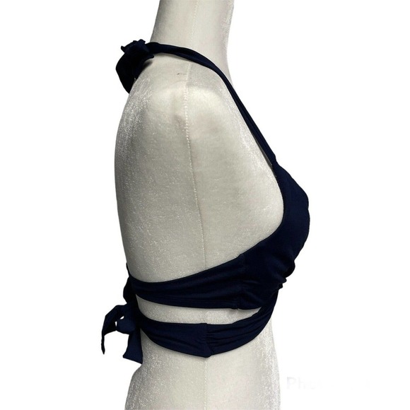 Athleta Bra Cup Wrap Halter Bikini Top Size 32B/C Dress Blue Beach Swim - Picture 5 of 9